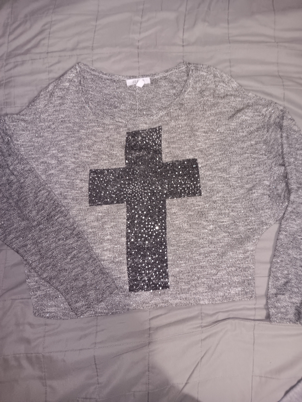 Gray Sparkle Cross Top